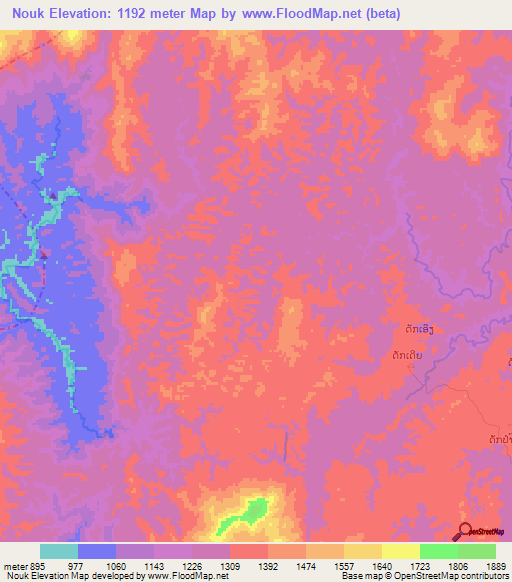 Nouk,Laos Elevation Map