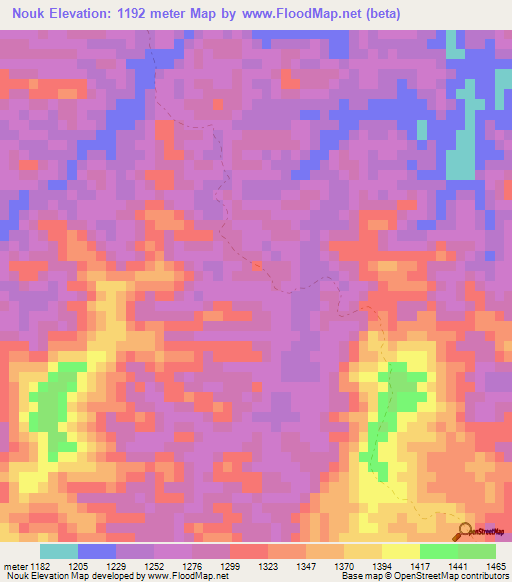 Nouk,Laos Elevation Map