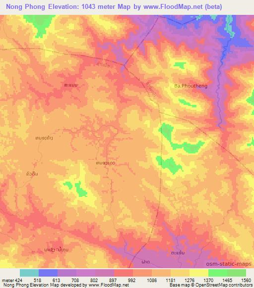 Nong Phong,Laos Elevation Map