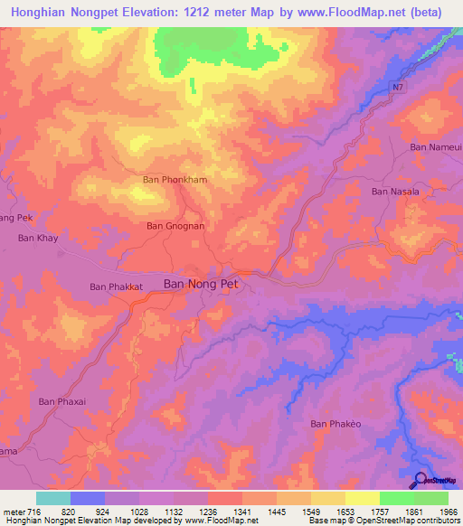 Honghian Nongpet,Laos Elevation Map