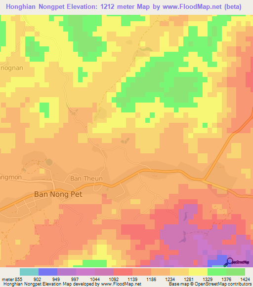 Honghian Nongpet,Laos Elevation Map