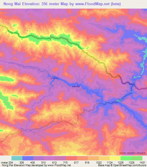 Nong Mai,Laos Elevation Map