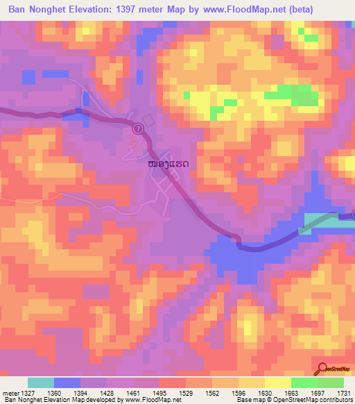 Ban Nonghet,Laos Elevation Map