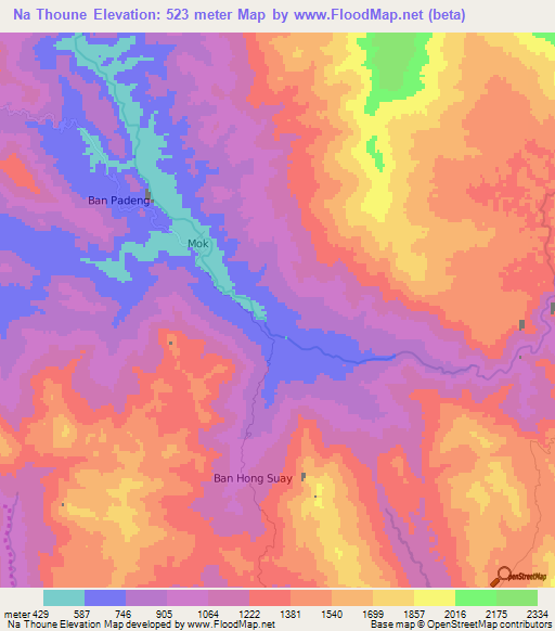 Na Thoune,Laos Elevation Map