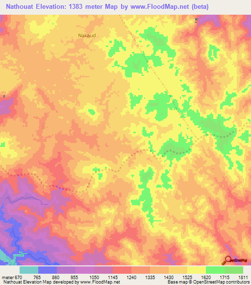 Nathouat,Laos Elevation Map