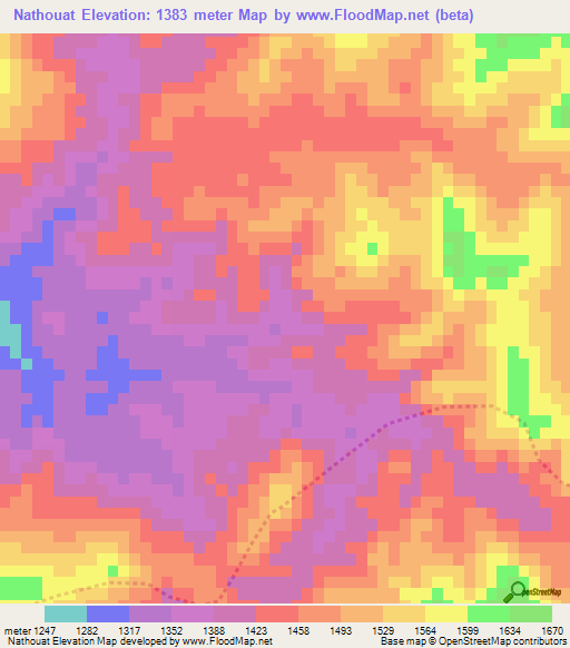 Nathouat,Laos Elevation Map