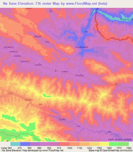 Na Sane,Laos Elevation Map