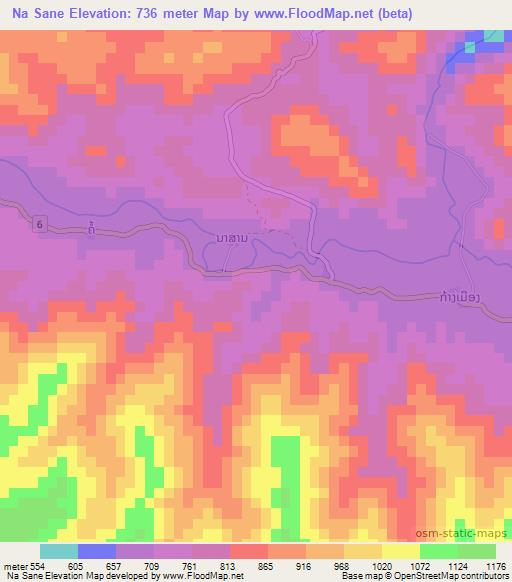 Na Sane,Laos Elevation Map