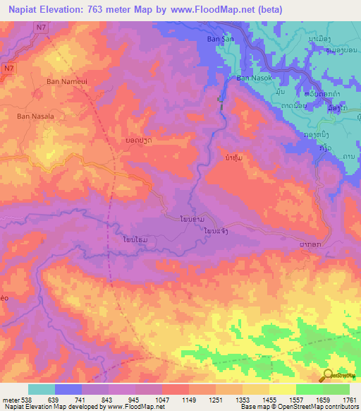 Napiat,Laos Elevation Map