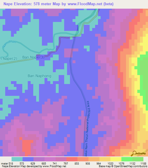 Nape,Laos Elevation Map