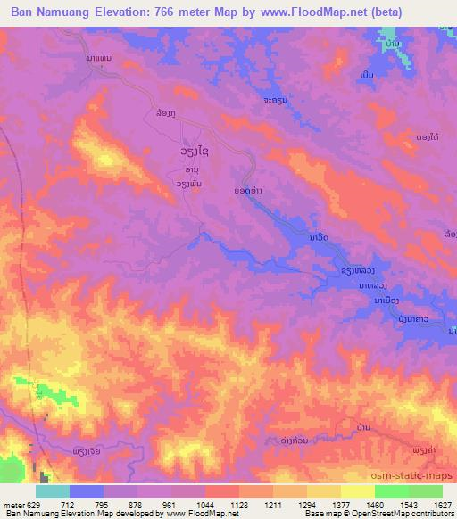 Ban Namuang,Laos Elevation Map