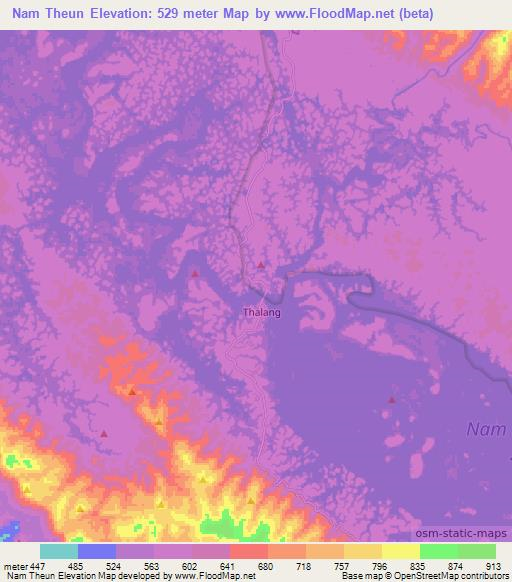 Nam Theun,Laos Elevation Map