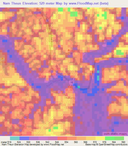 Nam Theun,Laos Elevation Map