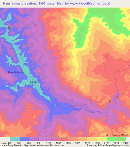 Nam Song,Laos Elevation Map