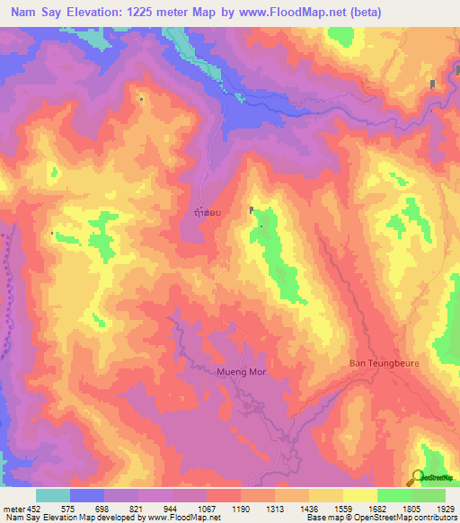 Nam Say,Laos Elevation Map