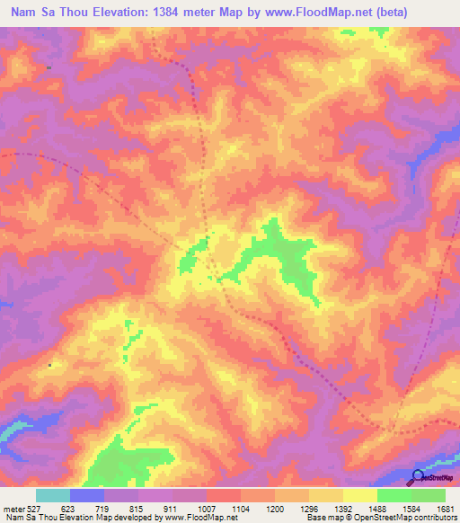 Nam Sa Thou,Laos Elevation Map