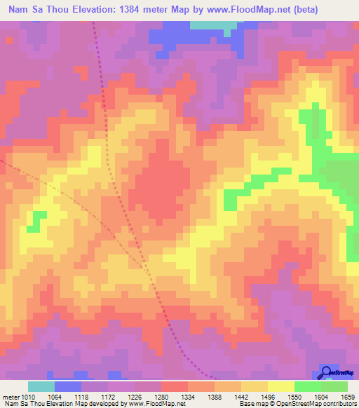 Nam Sa Thou,Laos Elevation Map