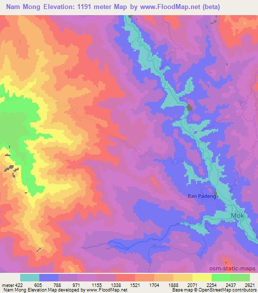 Nam Mong,Laos Elevation Map