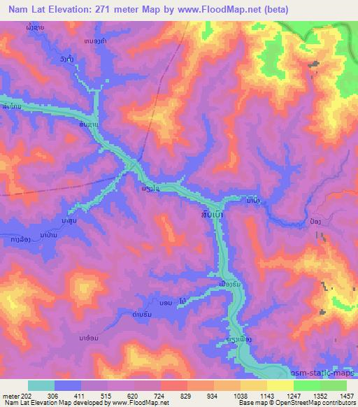 Nam Lat,Laos Elevation Map