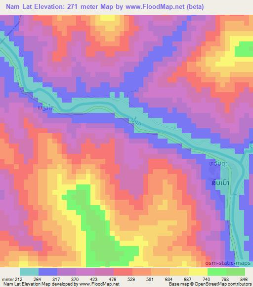 Nam Lat,Laos Elevation Map