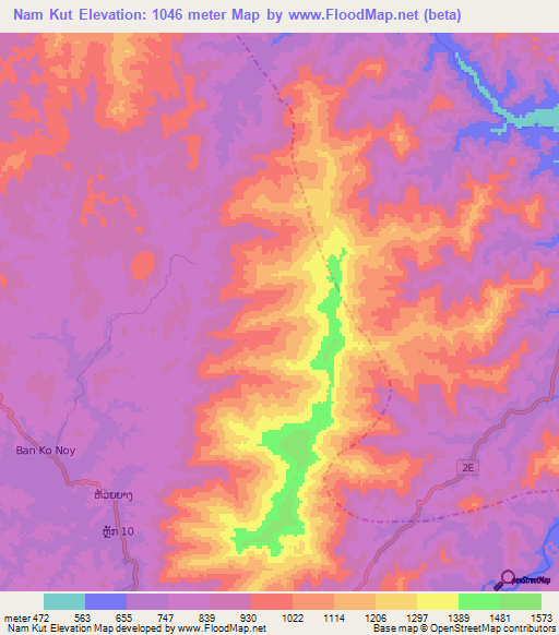 Nam Kut,Laos Elevation Map