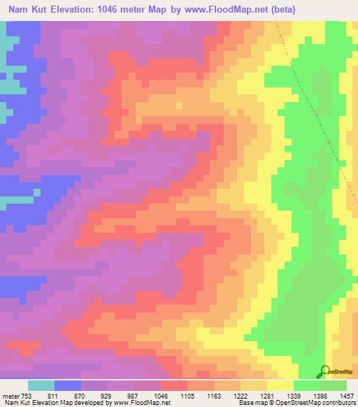 Nam Kut,Laos Elevation Map