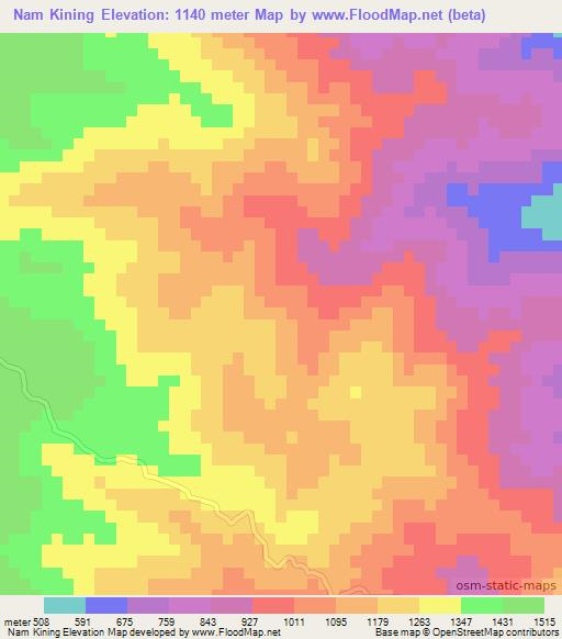 Nam Kining,Laos Elevation Map