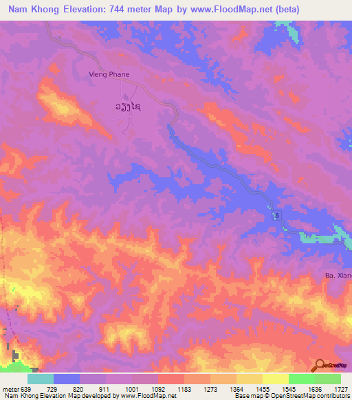 Nam Khong,Laos Elevation Map