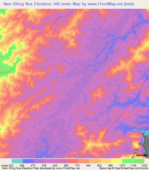 Nam Khing Nua,Laos Elevation Map