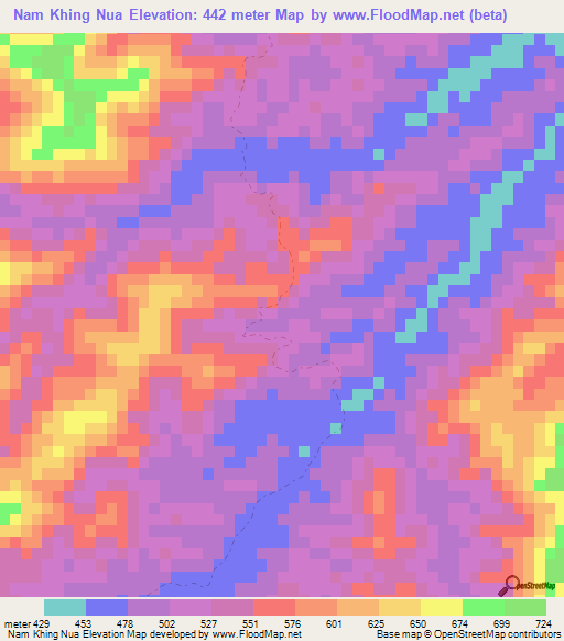 Nam Khing Nua,Laos Elevation Map