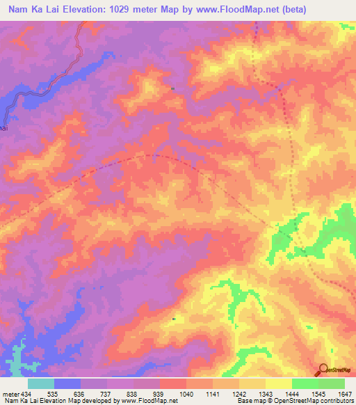 Nam Ka Lai,Laos Elevation Map