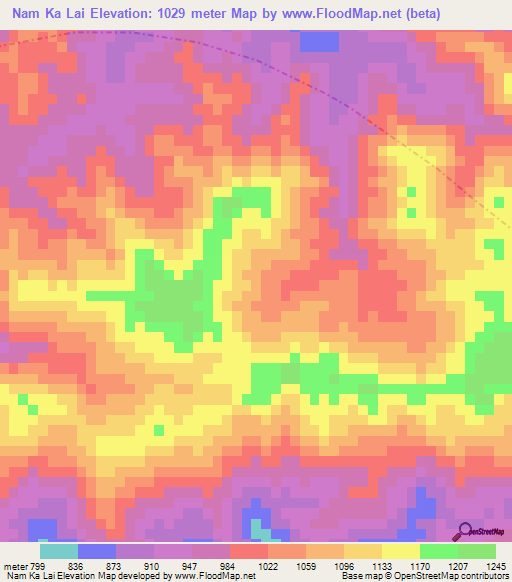 Nam Ka Lai,Laos Elevation Map