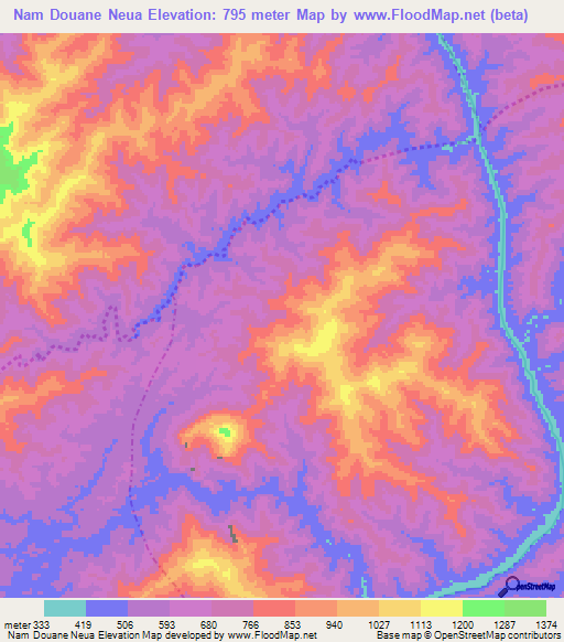 Nam Douane Neua,Laos Elevation Map