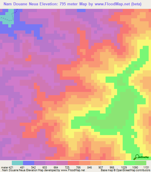 Nam Douane Neua,Laos Elevation Map