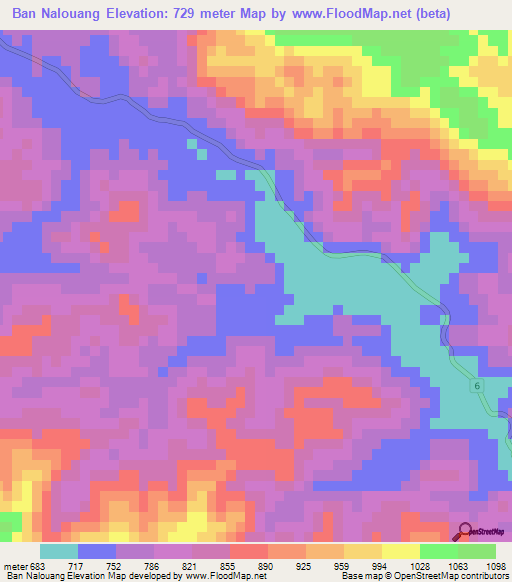 Ban Nalouang,Laos Elevation Map