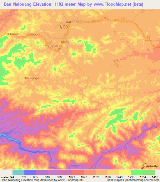 Ban Nalouang,Laos Elevation Map