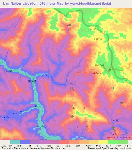 Ban Naliou,Laos Elevation Map