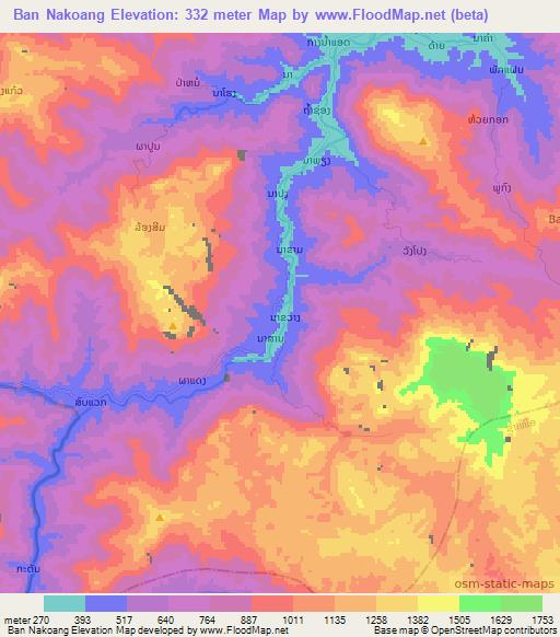 Ban Nakoang,Laos Elevation Map