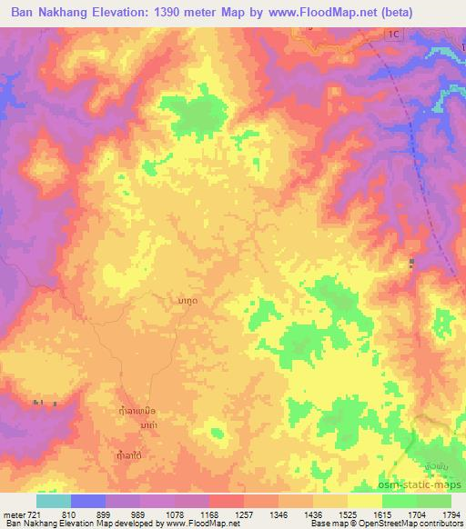 Ban Nakhang,Laos Elevation Map