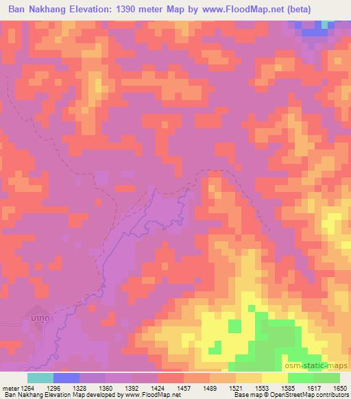 Ban Nakhang,Laos Elevation Map