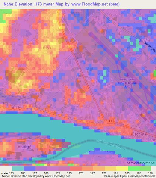 Nahe,Laos Elevation Map