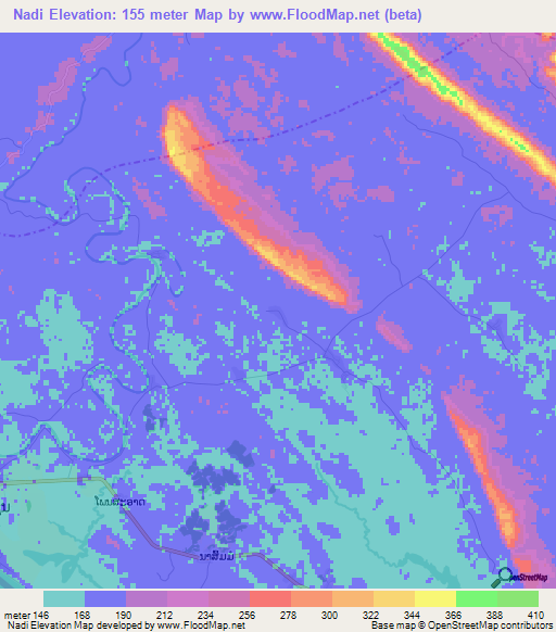 Nadi,Laos Elevation Map