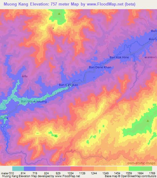 Muong Kang,Laos Elevation Map