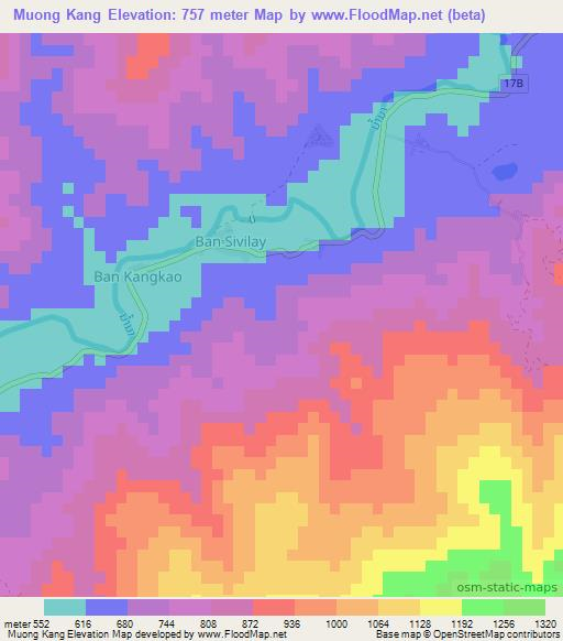 Muong Kang,Laos Elevation Map