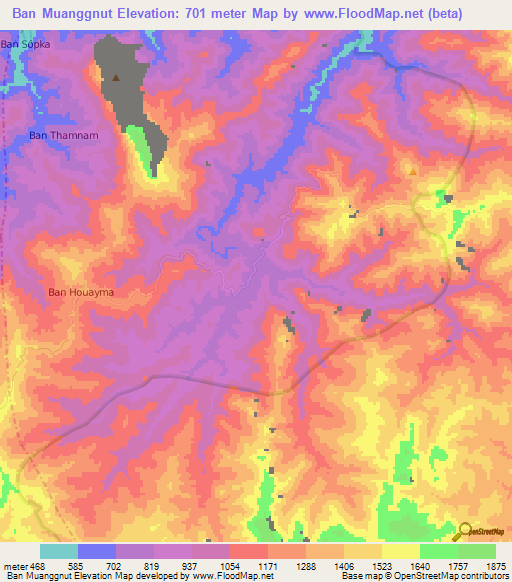 Ban Muanggnut,Laos Elevation Map