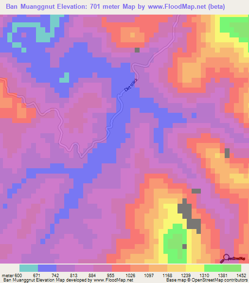 Ban Muanggnut,Laos Elevation Map