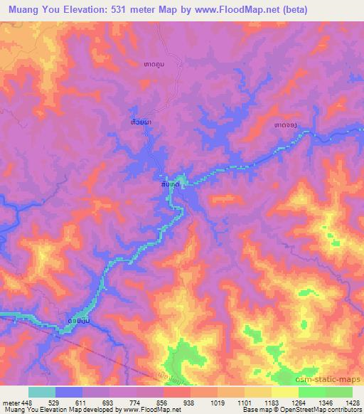 Muang You,Laos Elevation Map