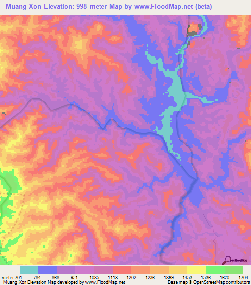 Muang Xon,Laos Elevation Map