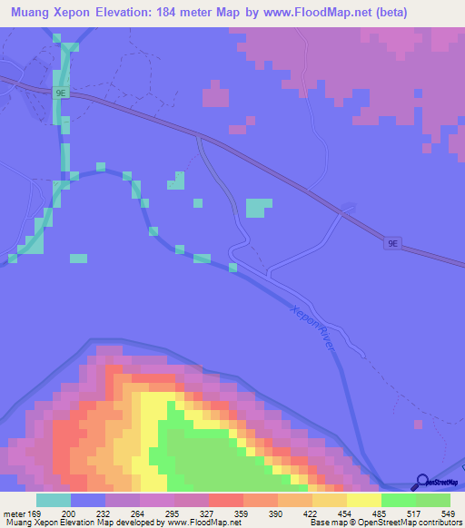 Muang Xepon,Laos Elevation Map