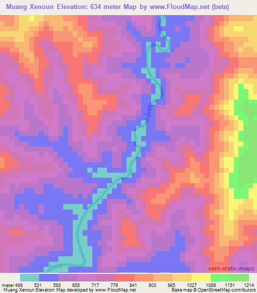 Muang Xenoun,Laos Elevation Map